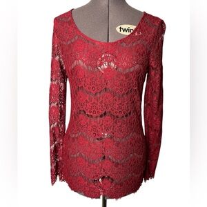 Maurices Maroon Red Lace Long Sleeve Top